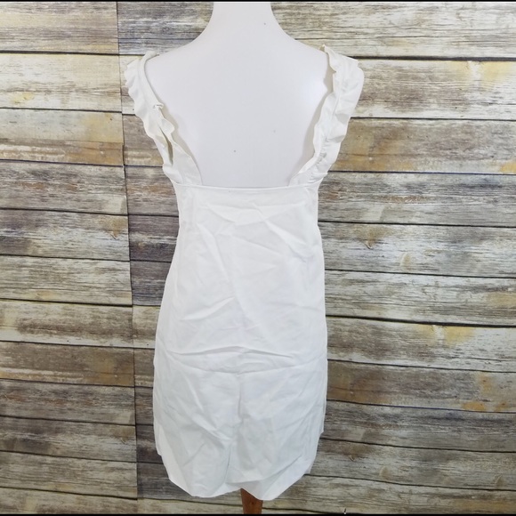 NWT Zara Off White Faux Leather Ruffle Strap Dress - Picture 7 of 8